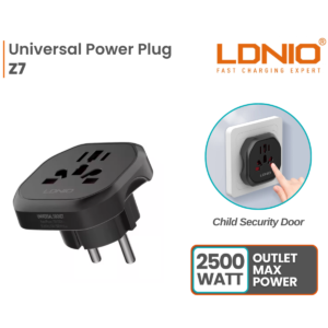 LDNIO Z7 Universal Travel Adapter with Power Strip | 4-in-1 International Plug Converter (UK, US, EU, AU) | 2500W Surge Protected Power Socket | Compact & Child-Safe