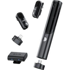 BOYA Magic-02 (USB-C/Lightning/3.5mm) Wireless Lavalier Microphone, 30Hrs Battery,328FT LOS Range,Safety Track&Limiter,4-in1 Mini Lapel Wireless Mic for Android iPhone Camera Laptop PC, Ai Noise Reduction for TikTok YouTube