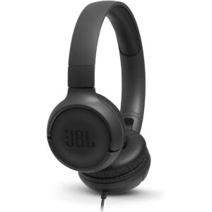 JBL Tune 500 Wired On-Ear Headphones, Deep JBL Pure Bass Sound, 32 mm Drivers, 1-Button Remote/Mic, Foldable Design, Hands-Free Calling, Tangle-Free Flat Cable, Voice Assistant - Black