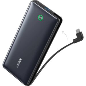Anker Nano Power Bank 20000mAh, 30W Fast Charging, Built-In USB-C Cable, Smart Display, PPS Fast Charging for iPhone 15, Samsung S23 Ultra, Compact & Portable Charger - Black