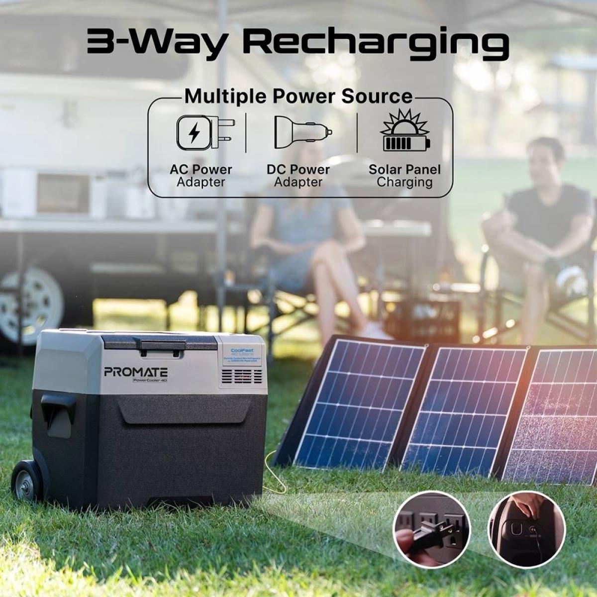 Promate PowerCooler-40 CoolFast 40 Liters Portable Outdoor Mini Refrigerator, 52000mAh Powerpack, 42G/R134A Fridge Refrigerant, 400lm LED Flashlight, 1.5m Power Adapter Cable, Gray/White - Image 6