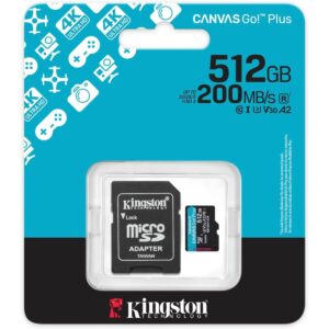 Kingston 512GB microSDXC Canvas Go Plus 200MB/s Read UHS-I C10 U3, V30 Memory Card