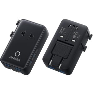 Anker Nano Travel Adapter, 5-Port Power Adapter with 1× 2-Pin AC, 2 USB A, 2 USB C for 20W, Smart Temperature Control, Works in 200+ Countries, not a Voltage Converter, Travel Essentials (1-Pack) - Black