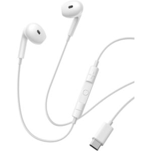 Baseus Encok CZ19 Type-C Wired Earphones – USB-C In-Ear Headphones with Microphone & Volume Control, 13mm Hi-Fi Drivers, Semi In-Ear Design, Durable TPE Cable, Compatible with iPhone 16, iPad Pro - White