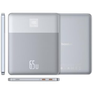 Baseus Blade2 12000mAh Power Bank | 65W Fast Charging Ultra Thin Digital Display Intelligent Edition Battery Pack For Laptop/MacBook & Phones - Silver