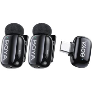 BOYA mini 2-04 Wireless Lavalier Microphone for iPhone 15-17/Android, Noise Cancellation Control, 48kHz/24-Bit, 6H Battery Mini Mic for Video Recording Interview Vlog (2TX + USB-C RX) - Black