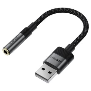 Acefast J13 Audio Adapter - Usb Male To Jack 3.5mm Female, Plug & Play, High-Fidelity Sound, No Delay, 15cm - Black