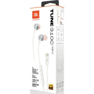 JBL Tune 310C Headphones Wired In-Ear Headphones Pure Bass Sound, 3-Button EQ Selection, Make Clear Calls with USB-C Devices, Microphone and USB-C Port - White