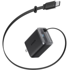 Anker Nano USB C Charger Block, 35W Max 2-Port Compact Charger with Durable Built-in Anker InstaCord Retractable Cable, with iPhone 17/16/15 Series, iPad, and More - Black