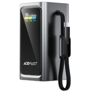 ACEFAST M33 1.96 Inch TFT Display 20000mAh Power Bank 100W Fast Charging Portable Charger Built-in Type-C Cable - Metal Grey