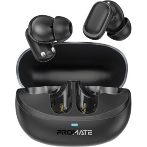 Promate Lush-Pro Bluetooth True Wireless Stereo Earbuds with Superior Sound Quality, IntelliTouch Controls, Long Battery Life, HD Microphone for Clear Calls, and IPX4 Water Resistance, Black