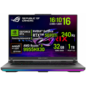 ASUS ROG Strix G16 (2025) G614FR 9Gen AMD Ryzen™ 9 9955HX3D 16-Cores w/ Nvidia RTX 5070 TI 12GB DDR7 & 16" IPS 2.5K 240Hz Display - Volt Green