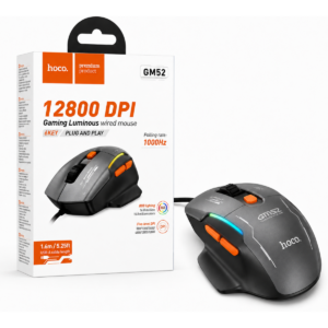 HOCO GM52 Gaming Wired Mouse 12800 DPI 1000Hz 6-Button Black/Orange