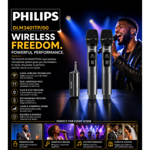 PHILIPS Wireless Microphone For Karaoke (Dual Microphones) Range up to 30 meters Up to 12 hours